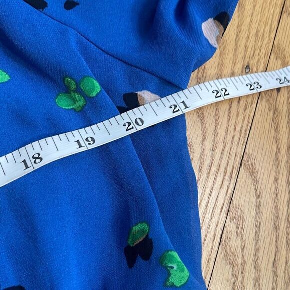 H&M Blue Floral Asymmetrical Midi Dress Size 12 Long Sleeve Drawstring Waist - Picture 3 of 6